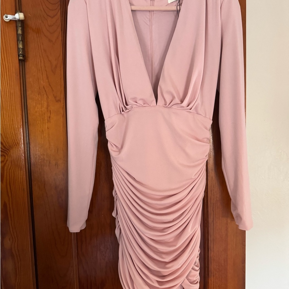 House of CB Blush Pink Gigiana Plunge Ruched Mini Dress - Picture 7 of 7